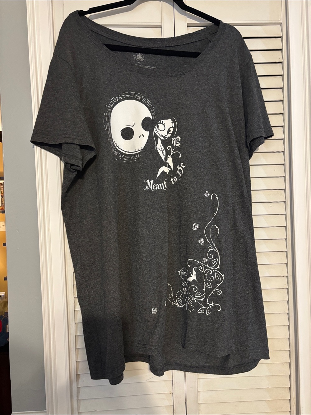 Disney Women’s Charcoal Gray Short Sleeve Tee with White Graphic